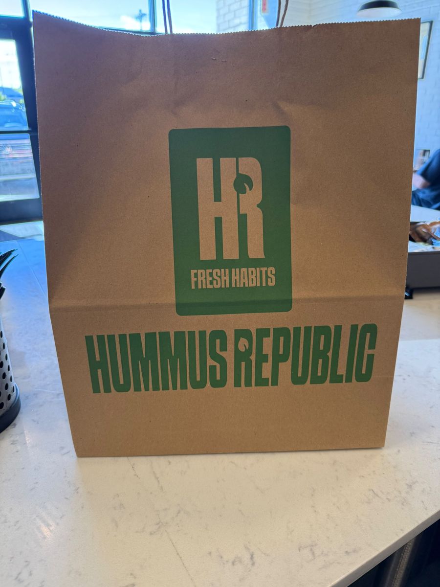 Kraft takeout bag printed for Hummus Republic